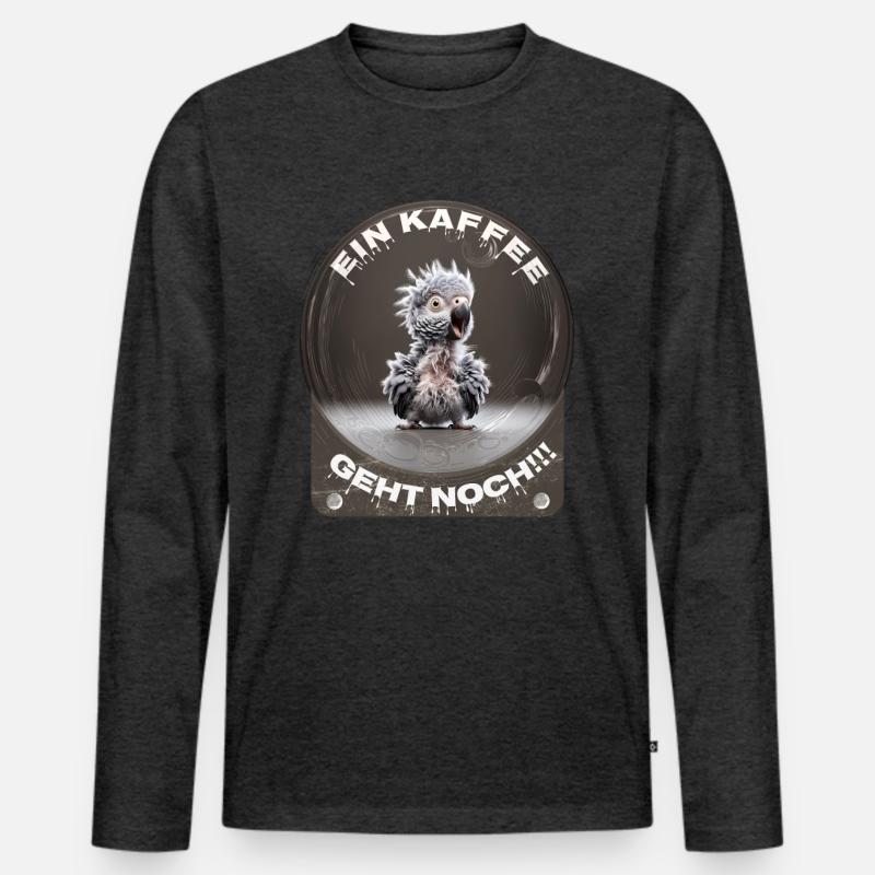 Ein Kaffee Geht Noch Papagei - Männer Premium Bio Langarmshirt - Anthrazit meliert