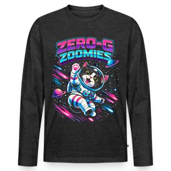 Null-G Zoomies | Astro Cat Space Humor - Men's Premium Organic Long Sleeve Shirt - heather anthracite - Front - Nico (187cm)