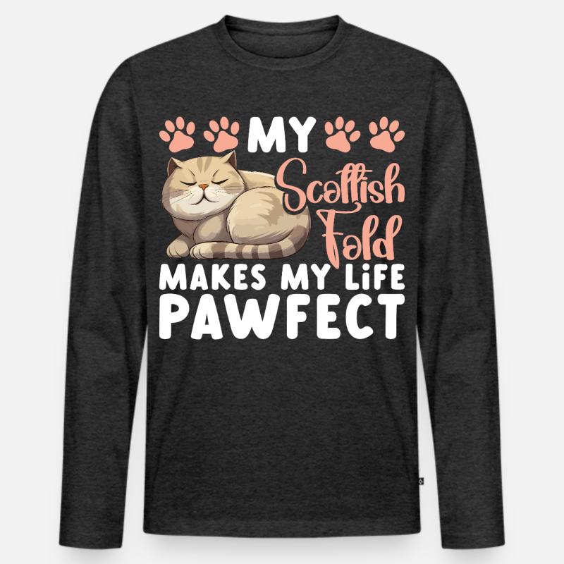 Scottish Fold Besitzer Katze Stofftier Scottish - Männer Premium Bio Langarmshirt - Anthrazit meliert
