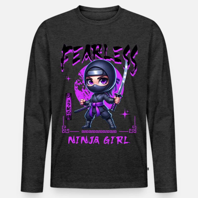Ninja Mädchen Chibi mit Katana - Männer Premium Bio Langarmshirt - Anthrazit meliert