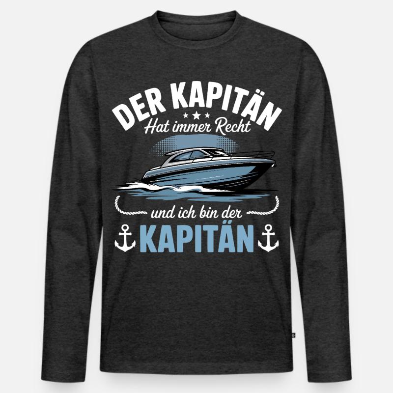 Kapitän Boot Bootsführerschein - Männer Premium Bio Langarmshirt - Anthrazit meliert
