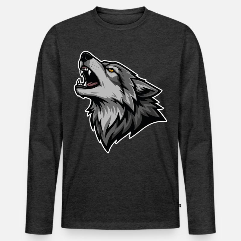 Grauer Wolf heult Wildmond-Wolf-Logo - Männer Premium Bio Langarmshirt - Anthrazit meliert