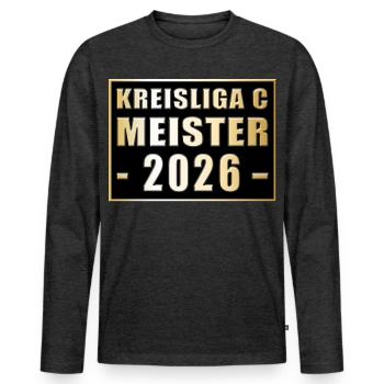 Meister der Kreisliga C 2026 - Männer Premium Bio Langarmshirt - Anthrazit meliert - Vorne - Nico (187cm)