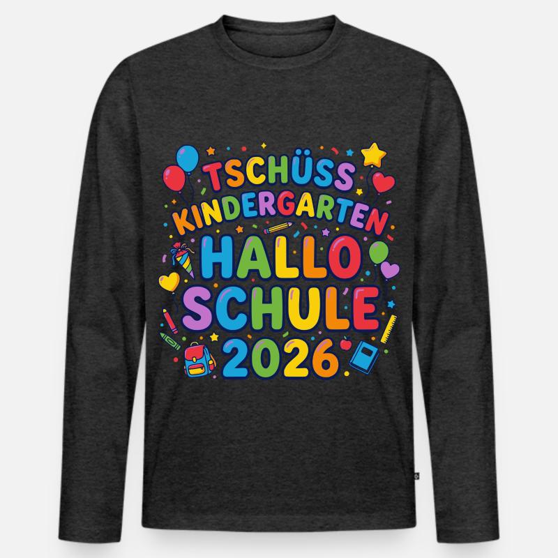 Tschüss Kindergarten Hallo Schule 2026 - Männer Premium Bio Langarmshirt - Anthrazit meliert