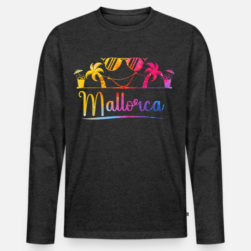 Mallorca Palmen Strand Grafik - Männer Premium Bio Langarmshirt - Anthrazit meliert
