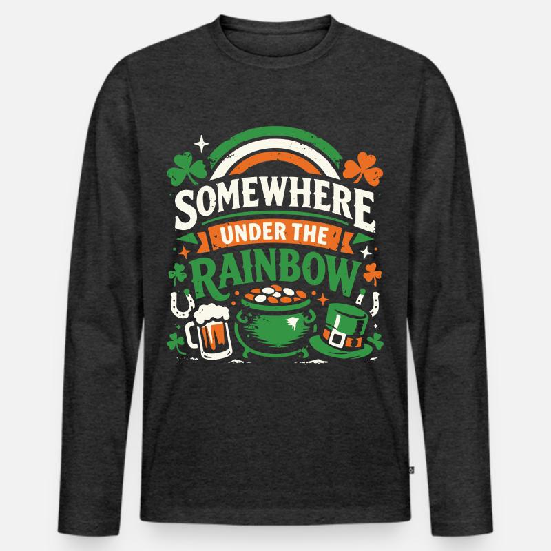 Under The Rainbow | St. Patrick's Day - Männer Premium Bio Langarmshirt - Anthrazit meliert
