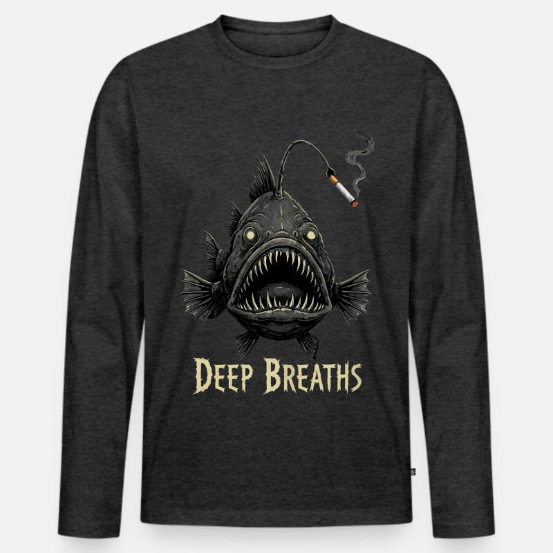 Tief durchatmen Zigarette Anglerfisch - Männer Premium Bio Langarmshirt - Anthrazit meliert