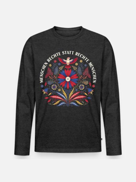 Menschenrechte statt rechte Menschen Shirt Hoddie - Männer Premium Bio Langarmshirt - Anthrazit meliert