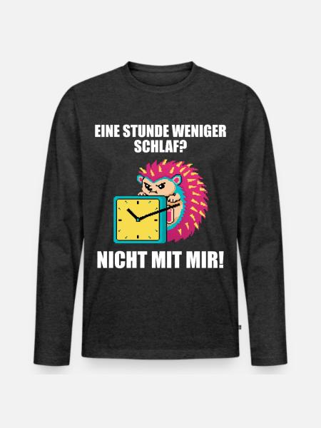 Igel Zeitumstellung Uhr - Männer Premium Bio Langarmshirt - Anthrazit meliert