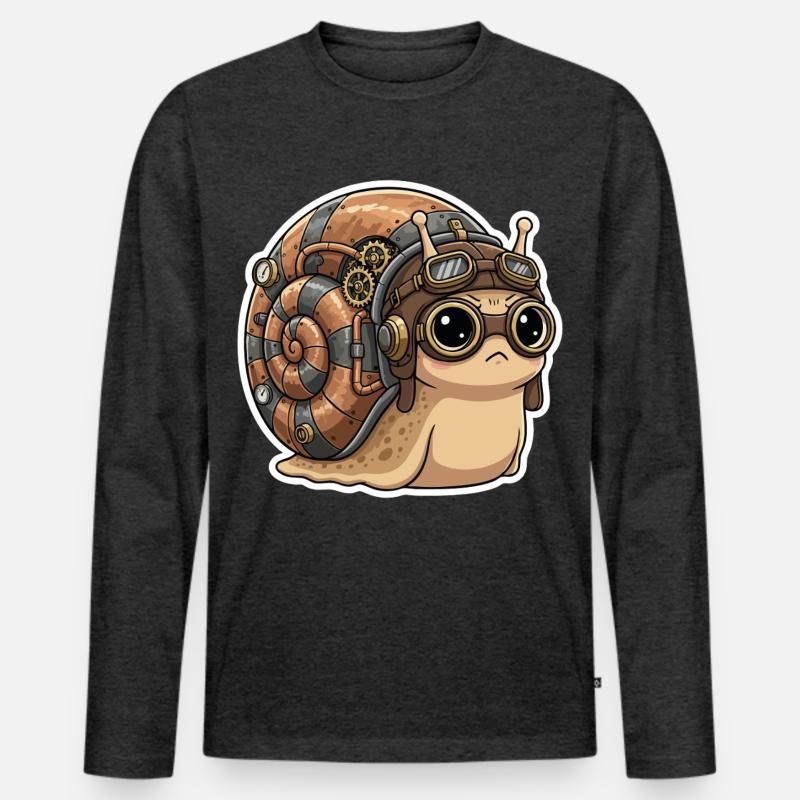 Snail Aviator Steampunk Shell Copper - Männer Premium Bio Langarmshirt - Anthrazit meliert