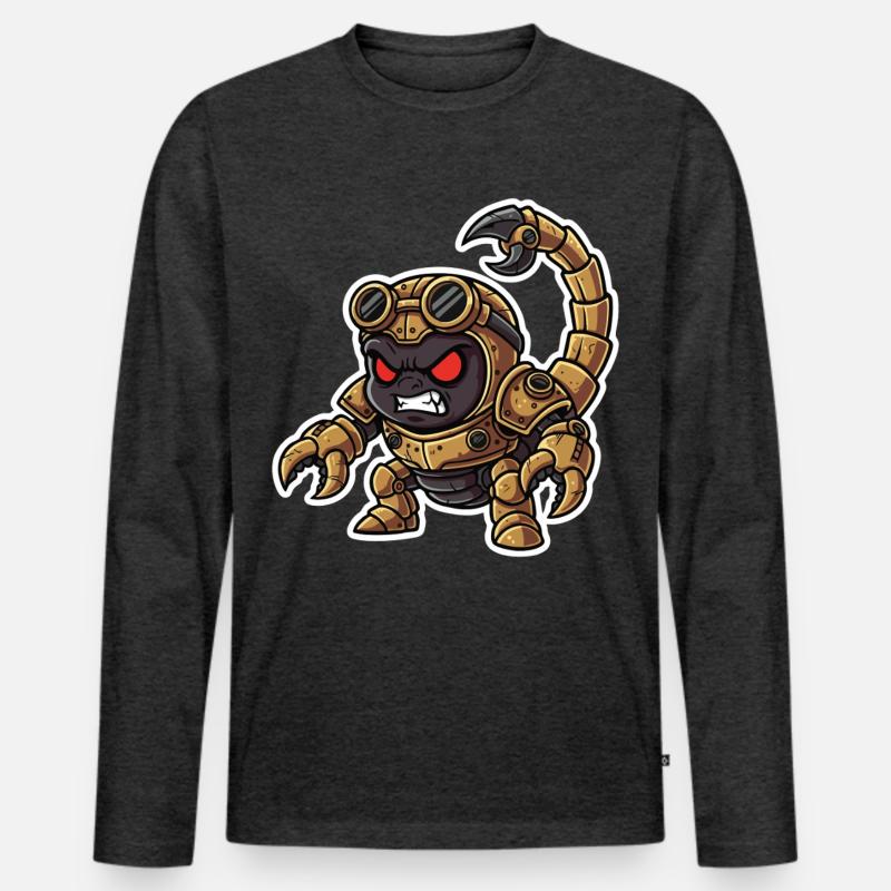 Skorpion Bionic Steampunk Krieger Messingnieten - Männer Premium Bio Langarmshirt - Anthrazit meliert