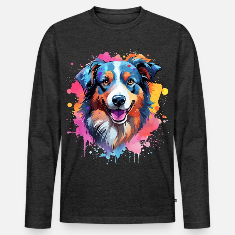 Farbenfrohe Splash-Kunst Australischer Schäferhund - Männer Premium Bio Langarmshirt - Anthrazit meliert