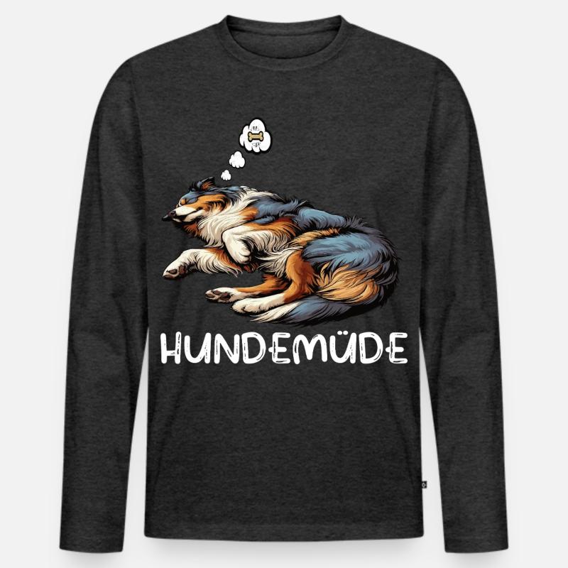 Hundemüde Australian Shepherd Aussie Aussiehalter - Männer Premium Bio Langarmshirt - Anthrazit meliert