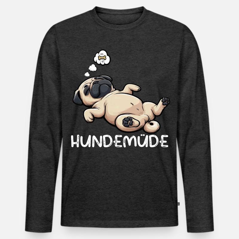 Hundemüde Mops Möpse Mopsbesitzer Mopsliebhaber - Männer Premium Bio Langarmshirt - Anthrazit meliert