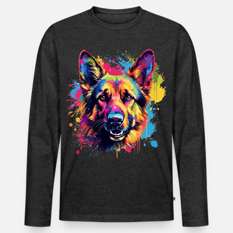 Deutscher Schäferhund Spritzkunst bunt - Männer Premium Bio Langarmshirt - Anthrazit meliert