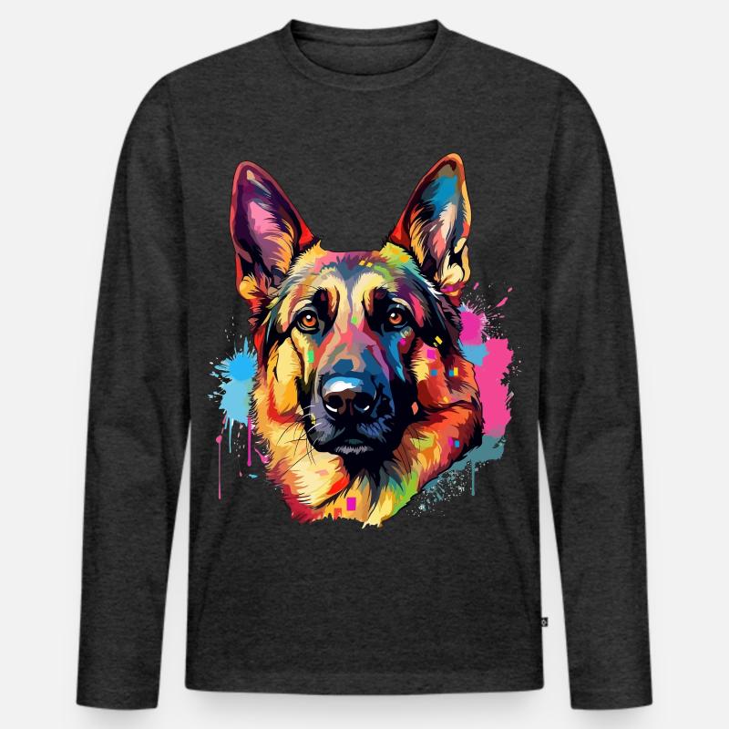 Lebendiger Deutscher Schäferhund Splash - Männer Premium Bio Langarmshirt - Anthrazit meliert