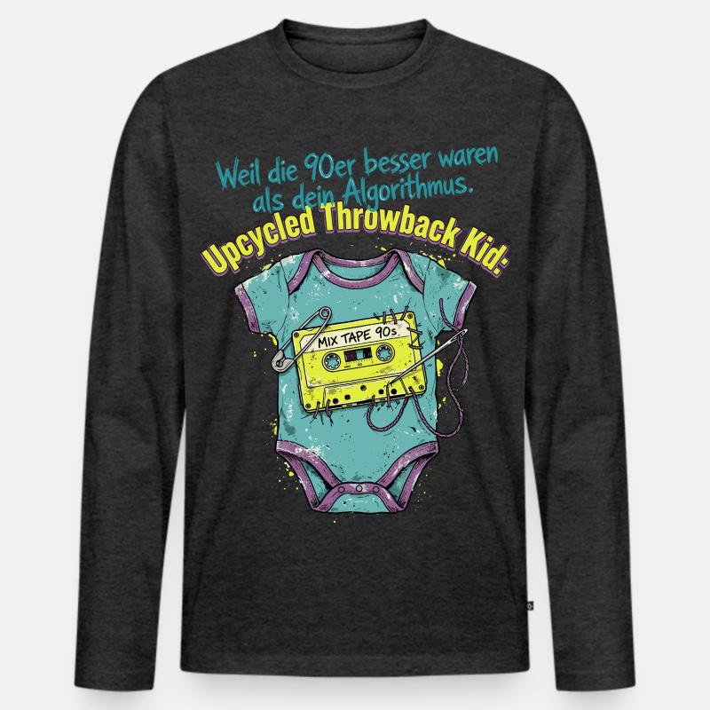 90er Upcycled Throwback Retro Kassette - Männer Premium Bio Langarmshirt - Anthrazit meliert