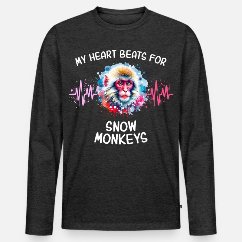 Schneeaffe Herzlinie - Männer Premium Bio Langarmshirt - Anthrazit meliert