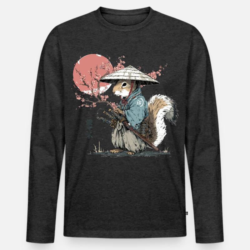 Eichhörnchen-Samurai in Sakura-Roben - Männer Premium Bio Langarmshirt - Anthrazit meliert