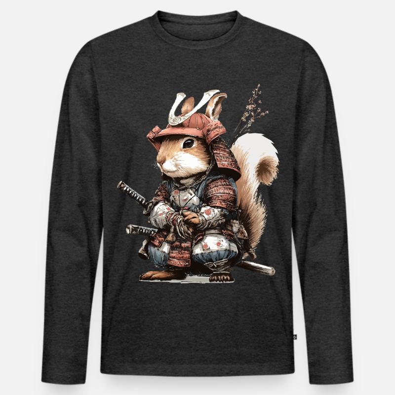 Eichhörnchen-Samurai in Rüstung - Männer Premium Bio Langarmshirt - Anthrazit meliert