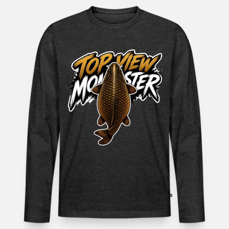 Vogelperspektive Monsterkarpfen – Kräftiges Angeldesign - Männer Premium Bio Langarmshirt - Anthrazit meliert