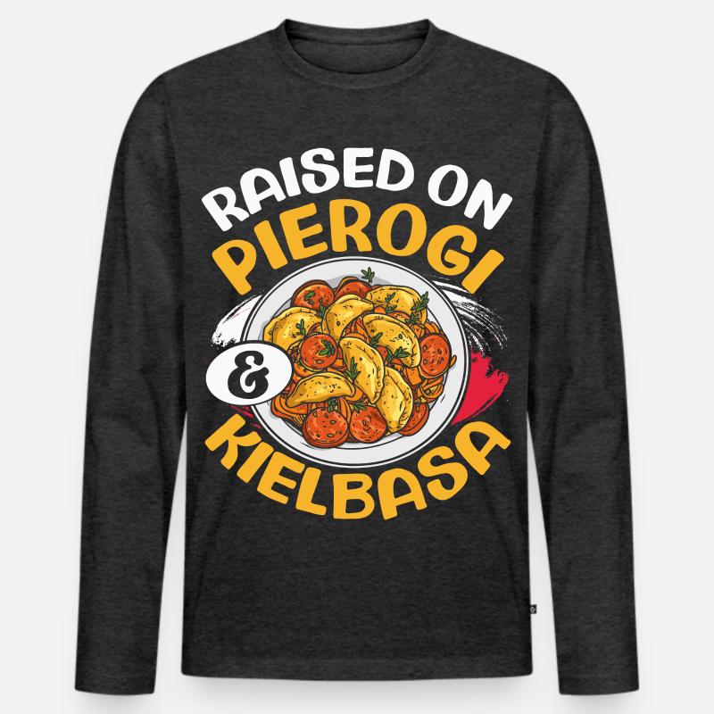 Aufgewachsen Auf Pierogi Kielbasa, Polnischer - Männer Premium Bio Langarmshirt - Anthrazit meliert
