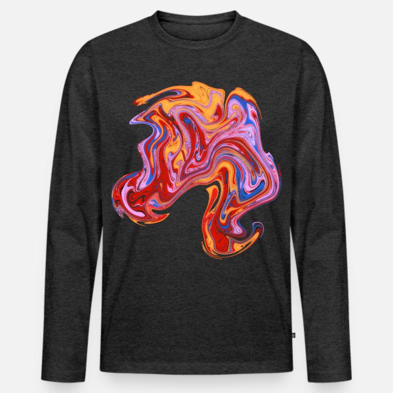 Farbwirbel Neon-Muster - Männer Premium Bio Langarmshirt - Anthrazit meliert