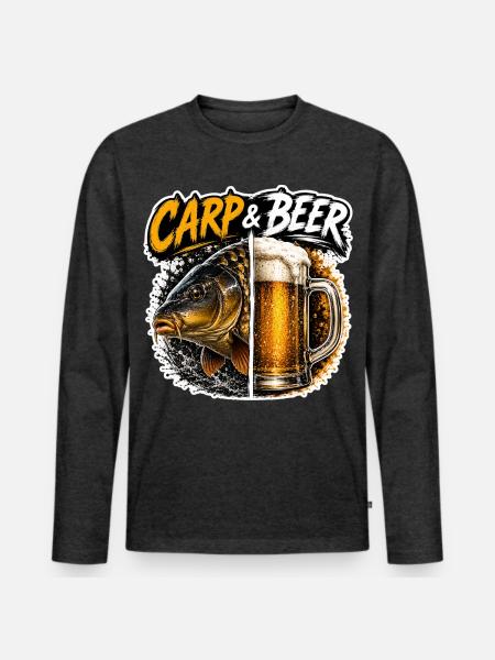 Karpfen- und Bier-lustiges Angeldesign - Männer Premium Bio Langarmshirt - Anthrazit meliert
