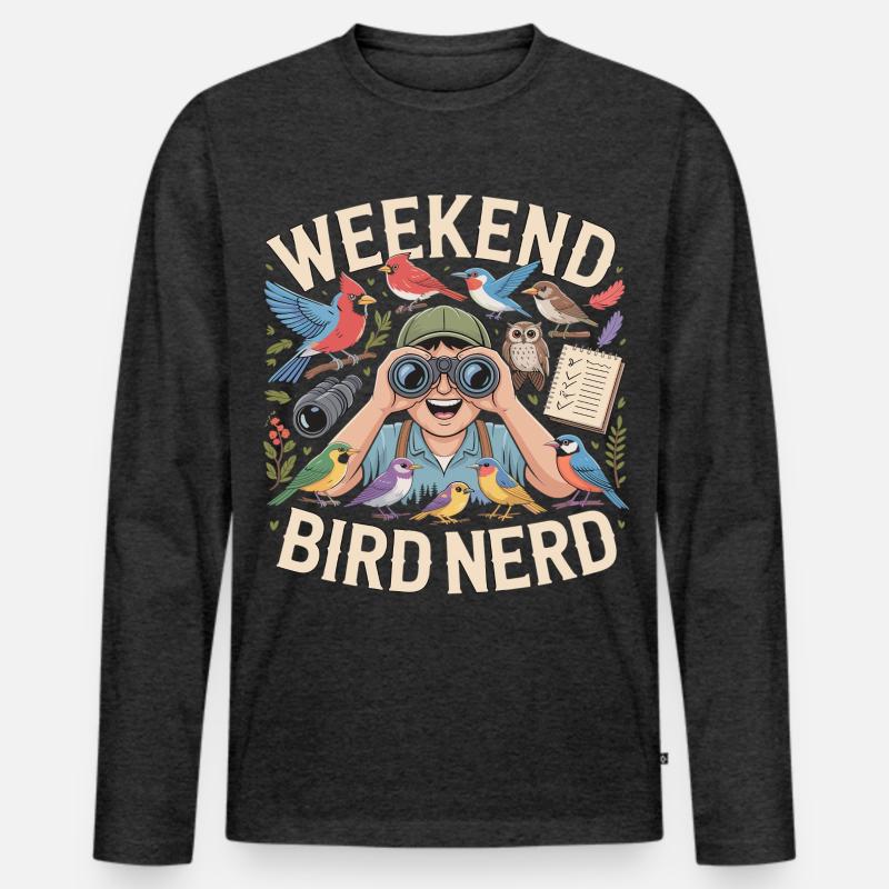Weekend Bird Nerd Vogelbeobachter - Männer Premium Bio Langarmshirt - Anthrazit meliert