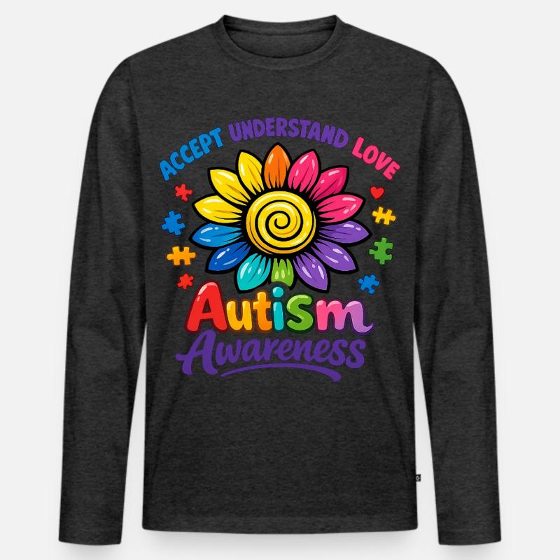 Autismus-Bewusstsein-Sonnenblume - Männer Premium Bio Langarmshirt - Anthrazit meliert
