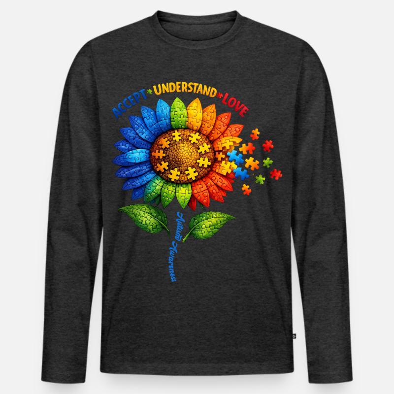 Autismus-Bewusstsein-Sonnenblume - Männer Premium Bio Langarmshirt - Anthrazit meliert