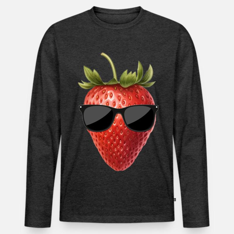 Erdbeere mit Sonnenbrille - Männer Premium Bio Langarmshirt - Anthrazit meliert
