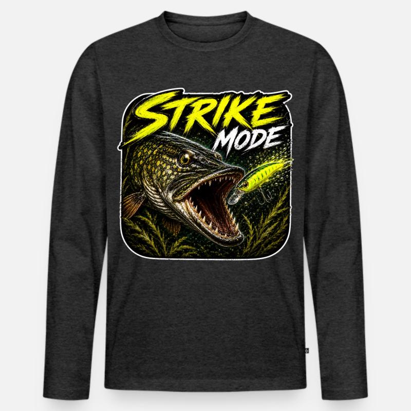 Strike-Mode Hechtfischerei-Design - Männer Premium Bio Langarmshirt - Anthrazit meliert