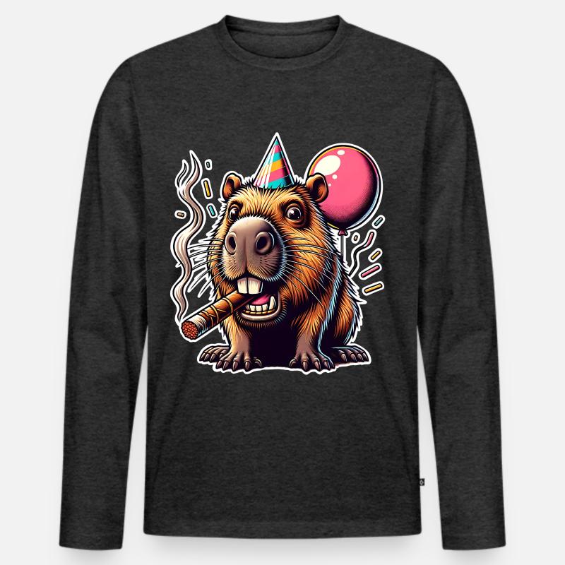 Capybara Party - Männer Premium Bio Langarmshirt - Anthrazit meliert
