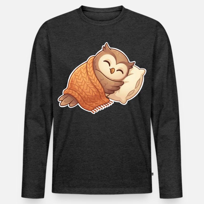 Eule Schlafen - Männer Premium Bio Langarmshirt - Anthrazit meliert