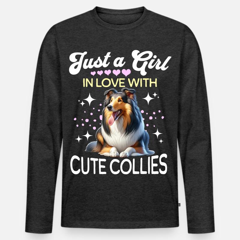 Langhaar Collie Mädchen - Männer Premium Bio Langarmshirt - Anthrazit meliert
