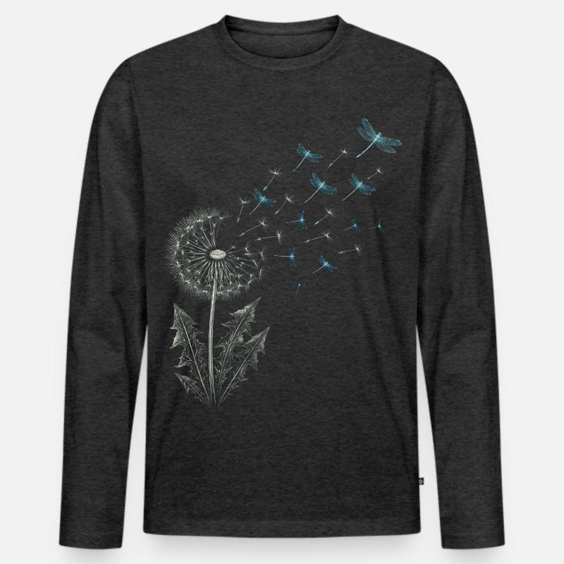 Pusteblume mit Libellen - Männer Premium Bio Langarmshirt - Anthrazit meliert