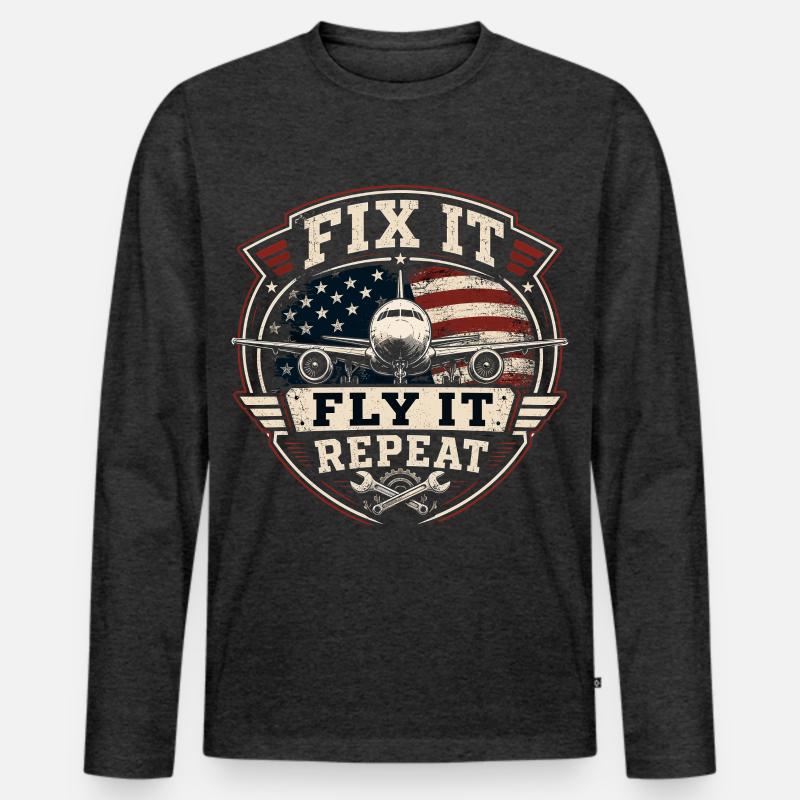 Luftfahrt Wartung Flugzeug Technik Profi - Männer Premium Bio Langarmshirt - Anthrazit meliert