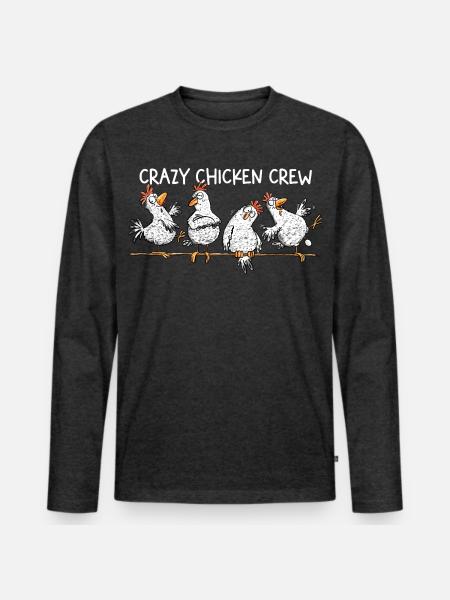 Crazy Chicken Crew Huhn Hühner Spruch - Männer Premium Bio Langarmshirt - Anthrazit meliert