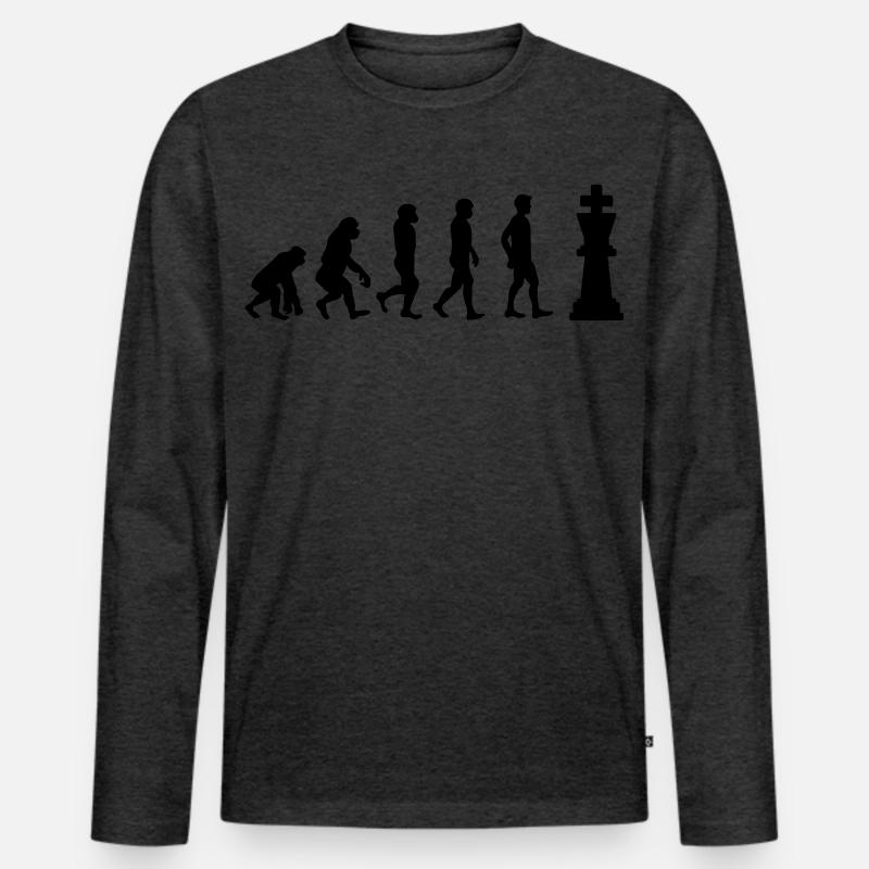 Schach Evolution - Männer Premium Bio Langarmshirt - Anthrazit meliert