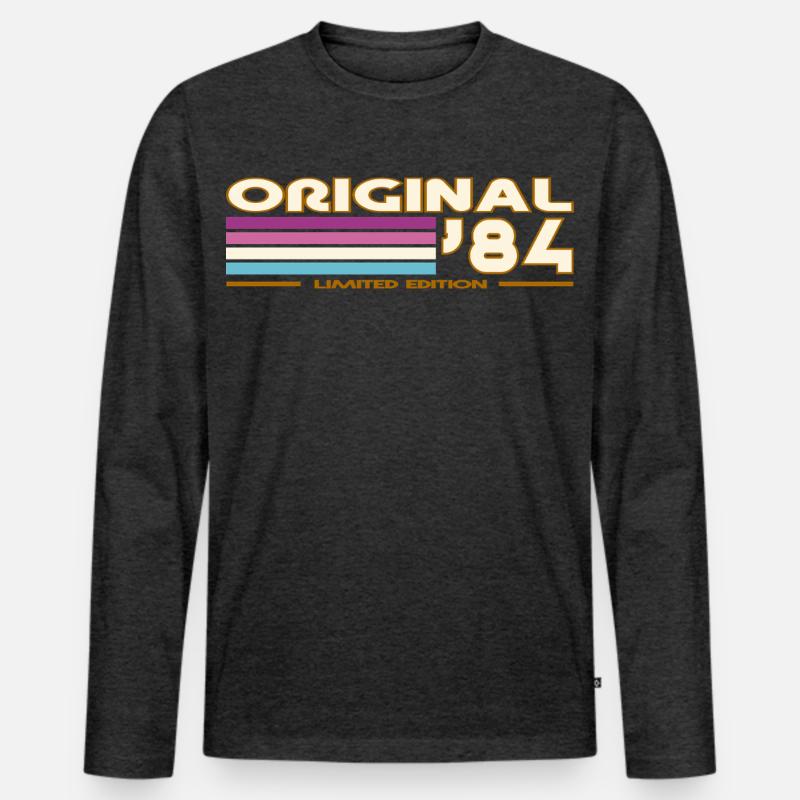 Originale 84 Pastellstreifen - Männer Premium Bio Langarmshirt - Anthrazit meliert