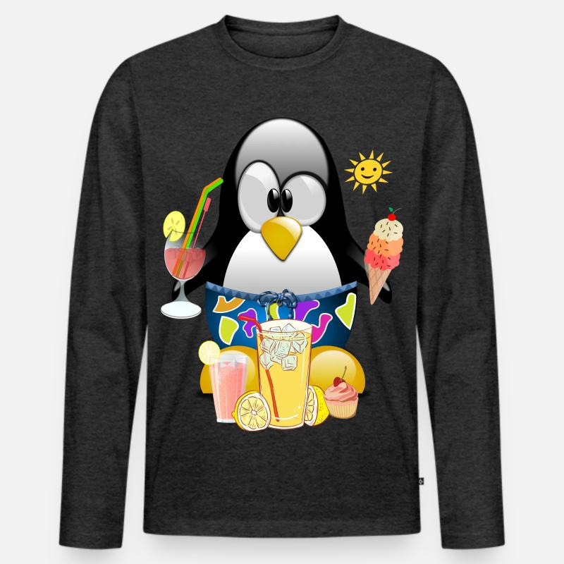 Pinguin, Eiscreme - Männer Premium Bio Langarmshirt - Anthrazit meliert