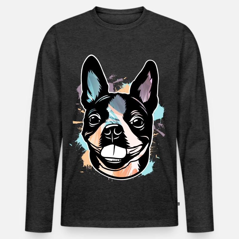 Boston Terrier - Männer Premium Bio Langarmshirt - Anthrazit meliert