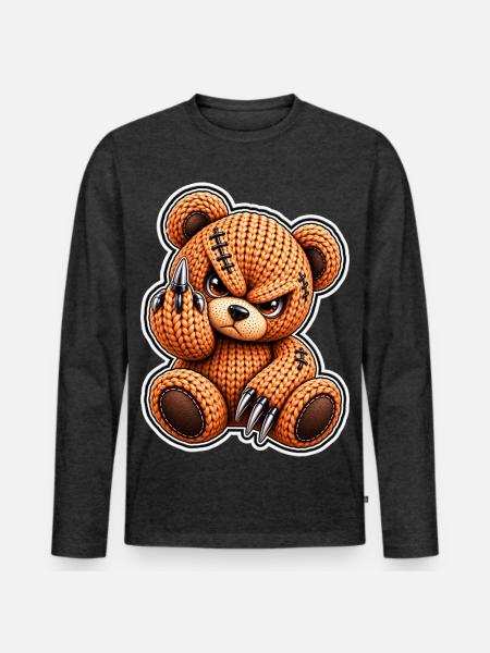 Gestrickter Bären-Punk mit Stichen - Männer Premium Bio Langarmshirt - Anthrazit meliert