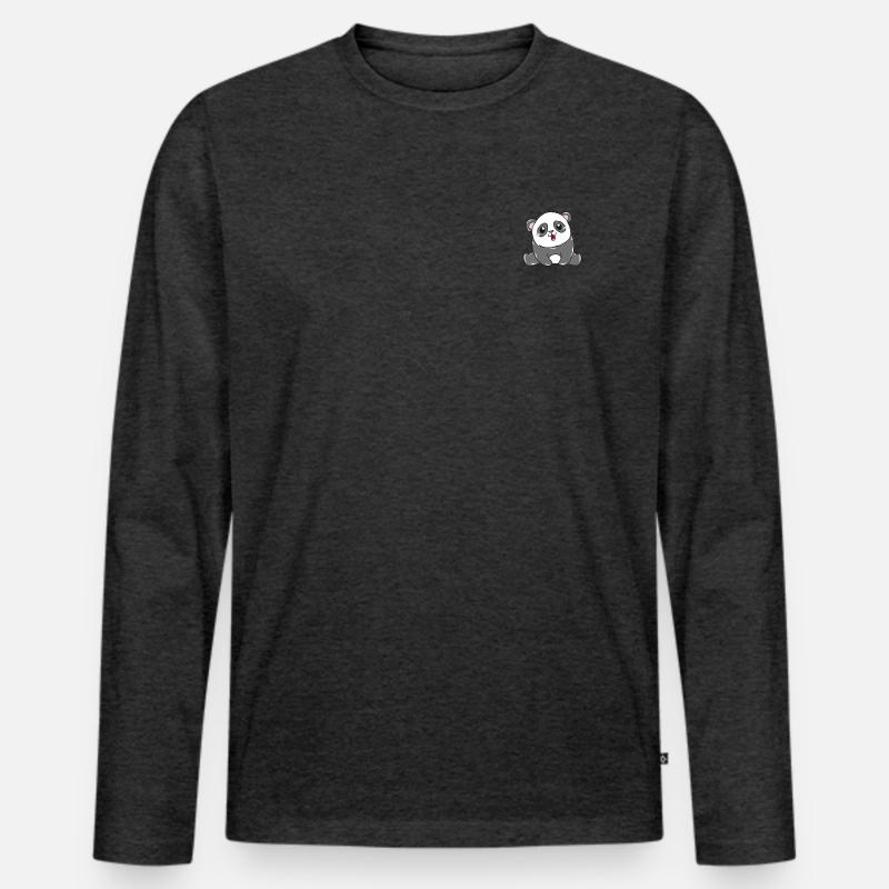 Panda Tier - Männer Premium Bio Langarmshirt - Anthrazit meliert