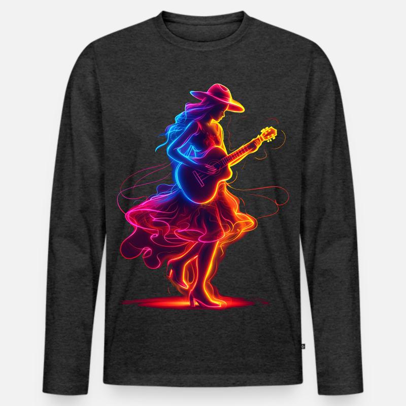 Gitarrist Mädchen Synthwave - Männer Premium Bio Langarmshirt - Anthrazit meliert