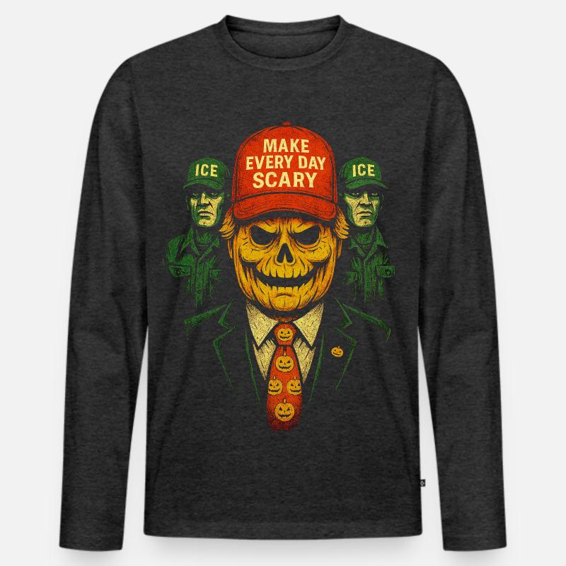Kürbis Totenschädel Halloween Mode Statement - Männer Premium Bio Langarmshirt - Anthrazit meliert