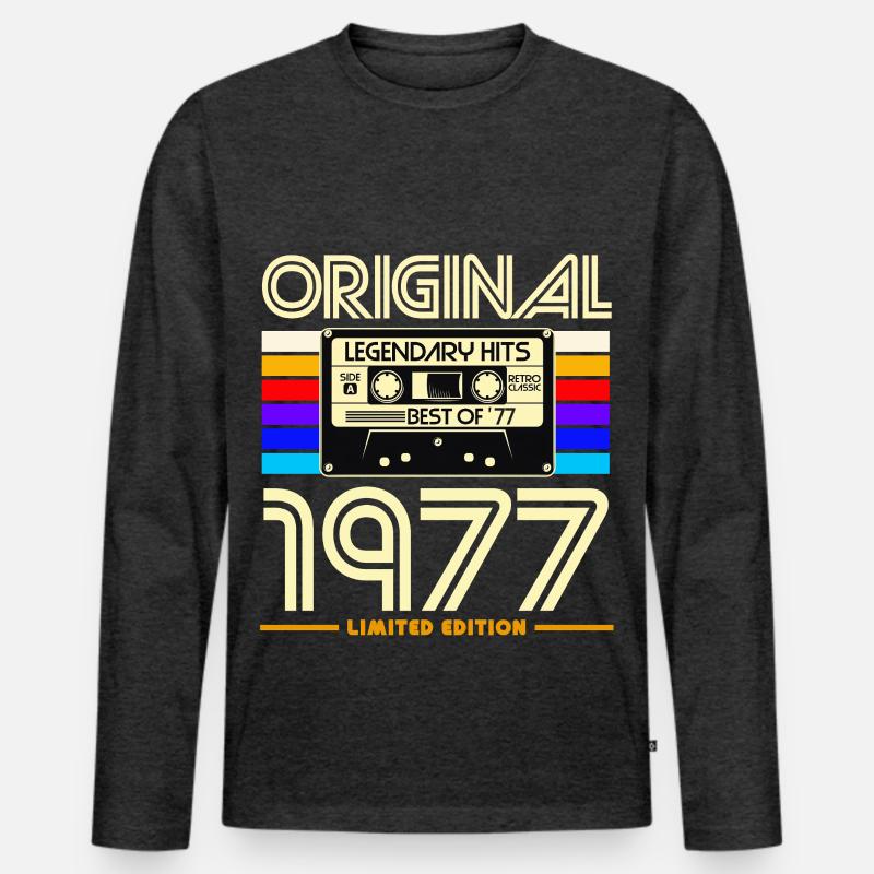 Originale Retro-Kassette von 1977 - Männer Premium Bio Langarmshirt - Anthrazit meliert