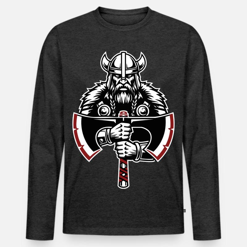 Wikinger-Schild-Runen Keltische Knoten-Maskottchen - Männer Premium Bio Langarmshirt - Anthrazit meliert
