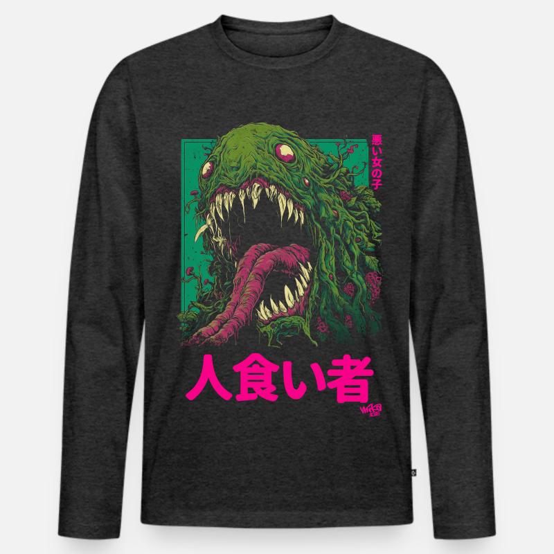 Monster Tokyo - Männer Premium Bio Langarmshirt - Anthrazit meliert